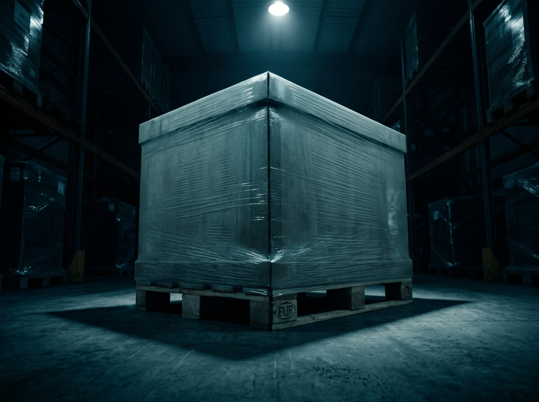 Inplastad pallet i lager